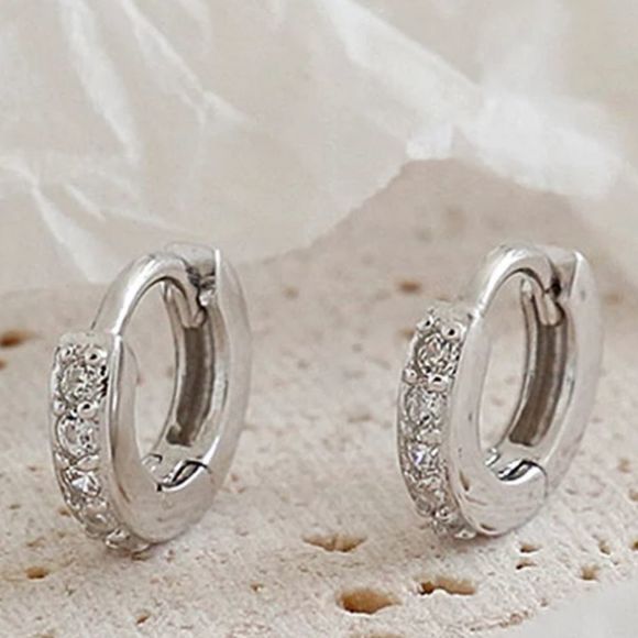 Luxury CZ Diamond 925 Silver Hoop Pierced Earrings - Picture 5 of 10